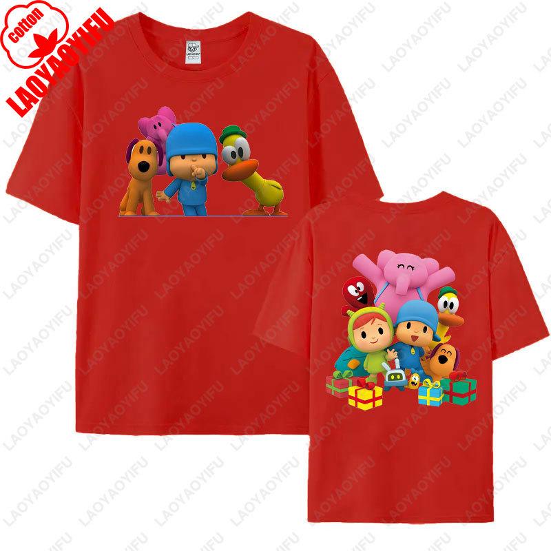 POCOYO  Cartoon Character Family Matching Outfits Cotton Tshirts Gift Short Sleeve Crew Neck Tops Funny Summer Tee Ropa Mujer