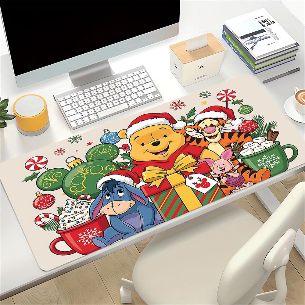 Christmas Winnie Pooh Party Large Gaming Mouse Pad Nonslip Rubber Base Waterproof Desk Mat For Office Pc Laptop