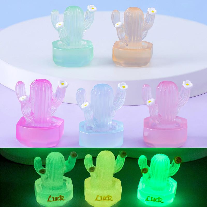 Adorable Glowing Cactus Resin Miniature Desk Car Decoration In 7 Colors