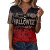 Women's Casual Halloween Print V Neck Button Front Three Quarter Sleeve T Shirt Top for Everyday Wear