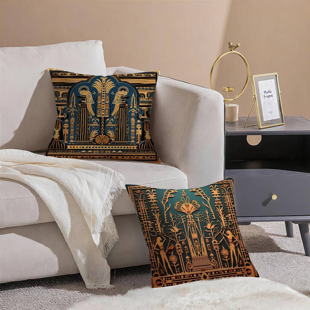 Historical Egypt Pharaoh Cultural Style Pillow Case Comfort Sofa Bed Silky Elegant Invisible Zipper Decorative Cushion Cover