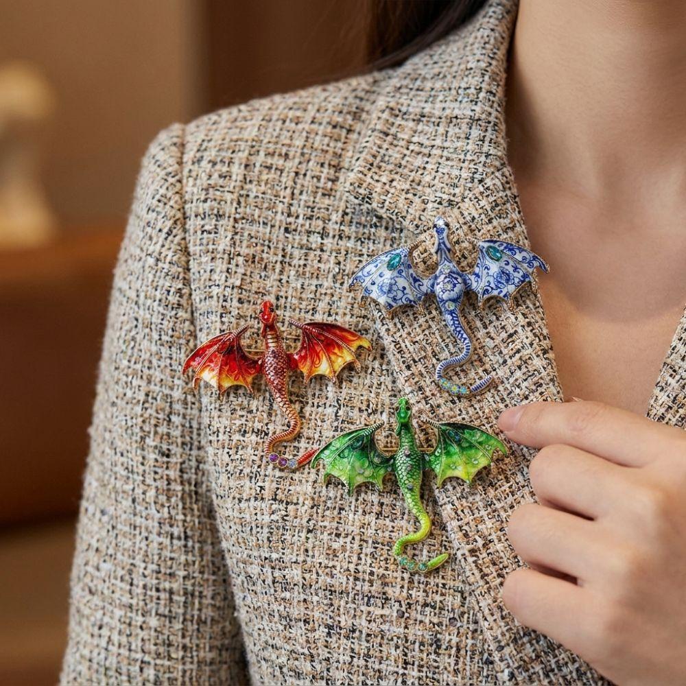 Colorful Rhinestone Enamel Flying Dragon Brooch Luxury Suit Lapel Pin  Home Decoration Gift