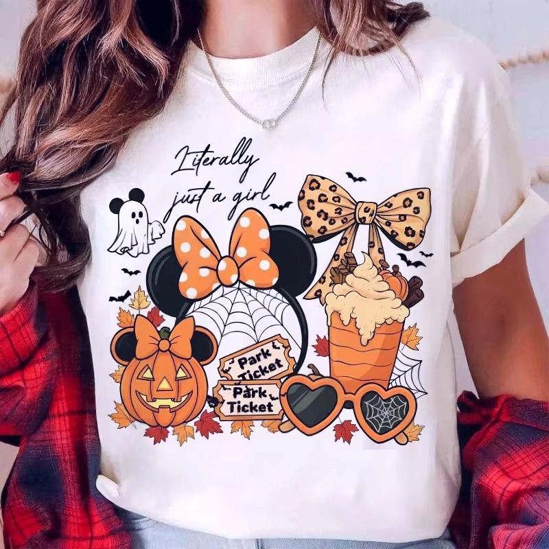 Halloween Printed Tshirt Autumn Mouse Pumpkin Halloween Tshirt Casual Breathable Oversize Cotton Top