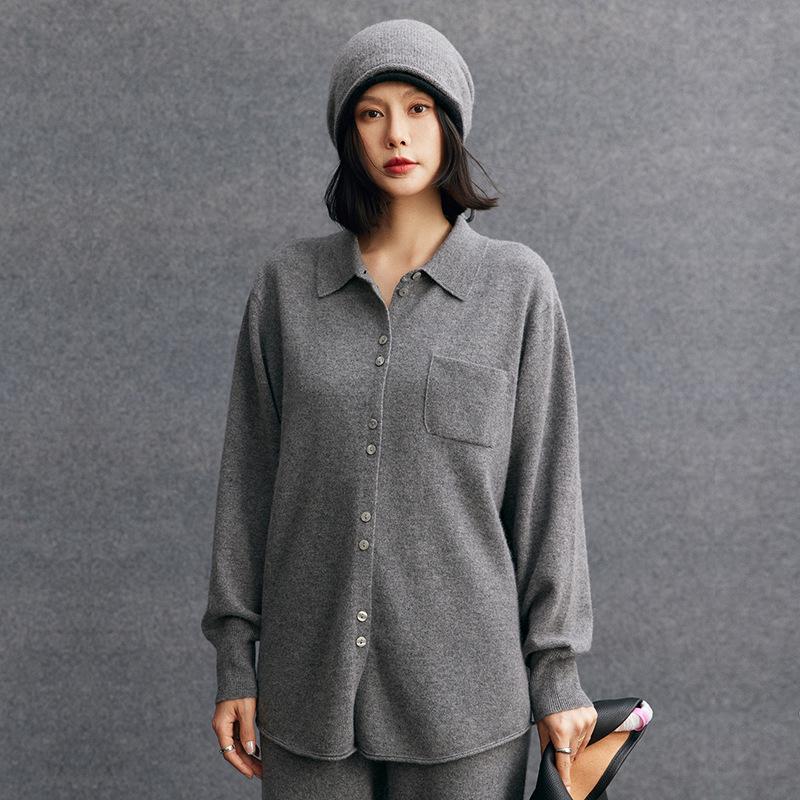 Autumn/Winter 2026 Women's Cashmere Polo Collar Knit Cardigan