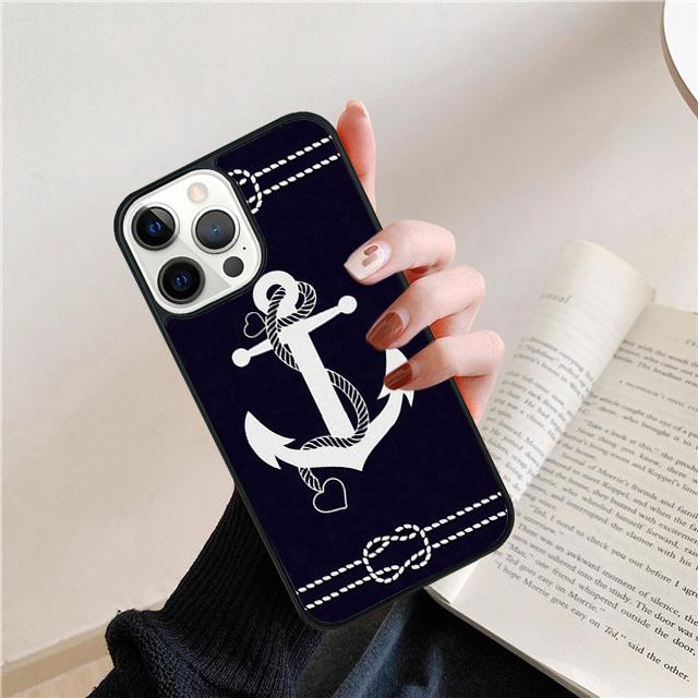 Stripes Anchor Boat Ship Wheel Phone Case Back Cover for iPhone 17 Air 16 15 14 13 11 12 Pro Max Plus Shell Coque
