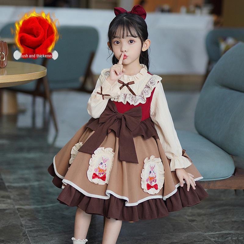 «Детское платье принцессы Лолиты с длинными рукавами: Стильная милая пышная юбка осень/зима 150cm