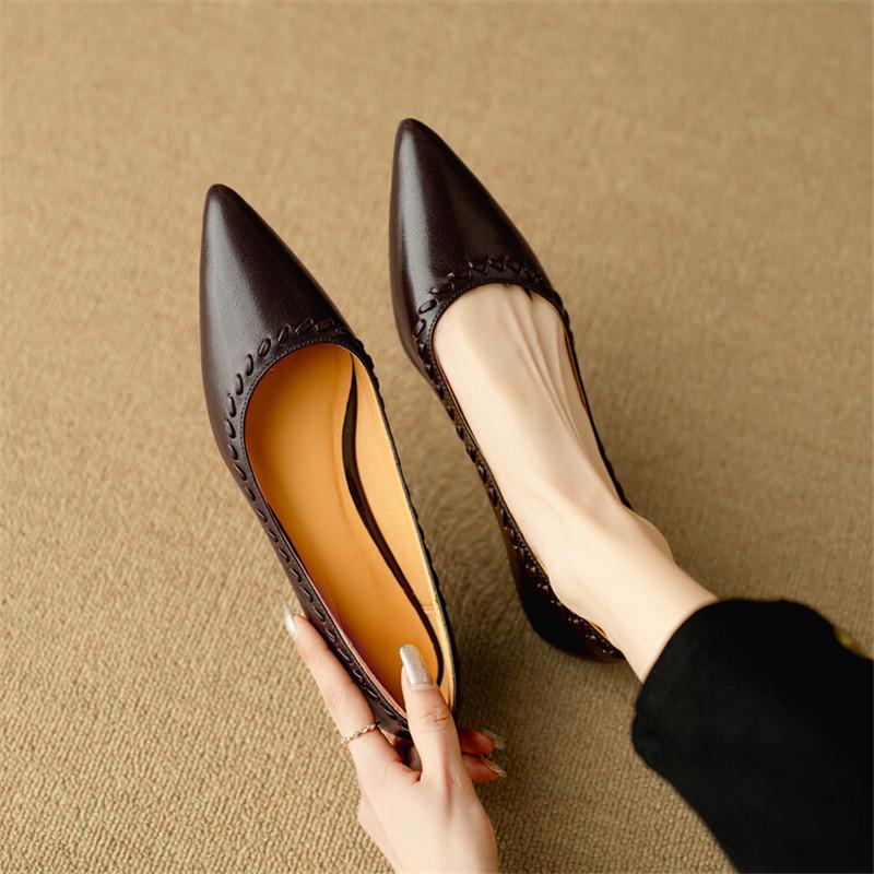 Fashion New Spring Summer Genuine Leather Woman Shoe Pointed Toe Women Pumps Low Heel Shoes for Women Zapatos Mujer Loafers Ladies Shoes