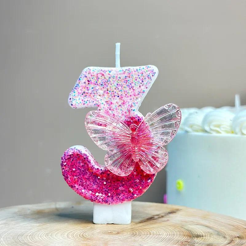 0-9 Number Cake Candles Party Supplies Purple Butterflies Candles Accessories Cake Shop Props Valentine's Anniversary Candles