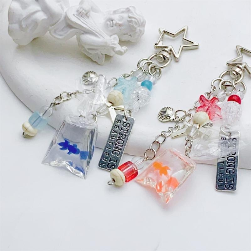 Phone Charm Blue Alloy Resin Beads Ocean Themed Cute Fish Pendant Beaded for Hanging Bags Purse Keys