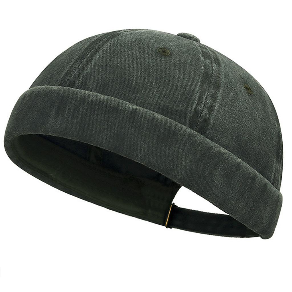 Hip Hop Hat Rolled-Cuff Harbour Hat Distressed Brimless Skull Hat Adjustable Washed Casual Hat for Outdoor Photo Props