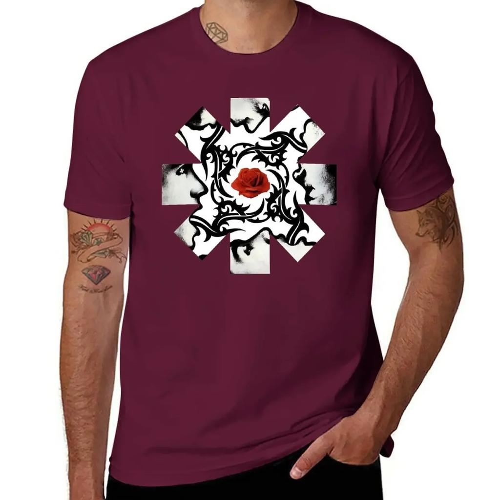Red Rose On Center T-Shirt Tops Aesthetic Clothing Big and Tall T Shirts for Men