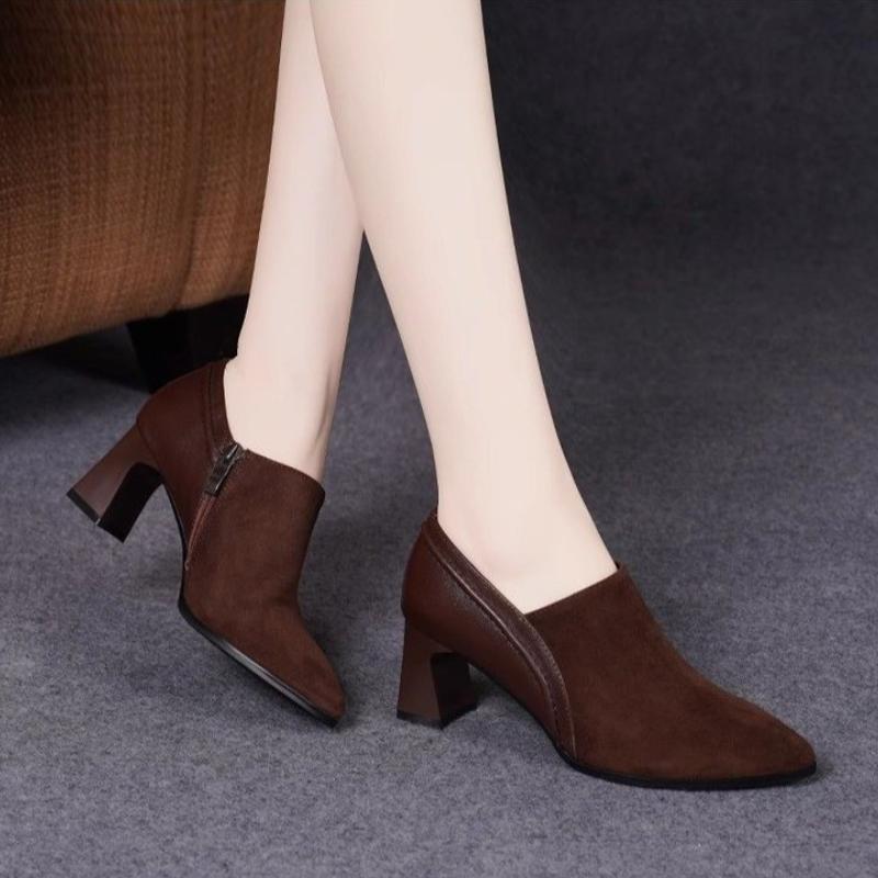 2024 Shoes Female Side Zip Women's High Heels Hot Sale Office & Career Pumps Women Pointed Toe Chunky Heels Shoes Women