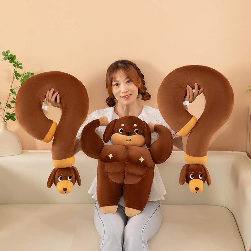 Cartoon Muscular Dachshund Plush Toy Question Mark Neck Pillow Doll Children's Sleeping Soothing Pillow Rag Doll Dog
