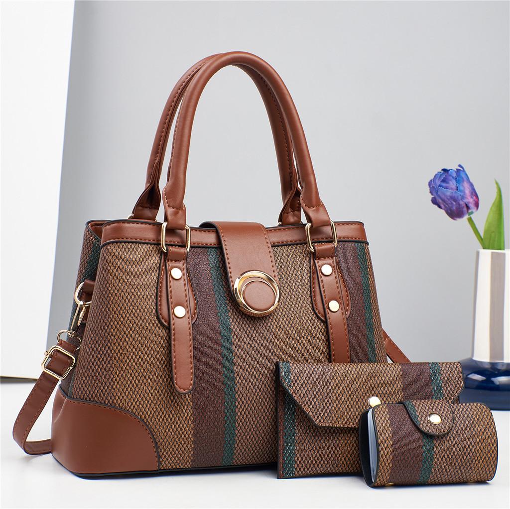Fashion Color Blocked Woven Texture Women Casual Handbag Wallet Card Bag Set For Daily Use And Street Style