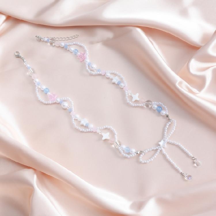 Delicate Chic Collarbone Chain Beautiful Beaded Necklace with Bowknot Pendant