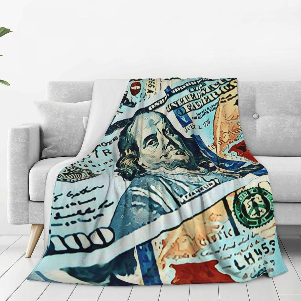 Giant Money Background 100 Dollar Bills Manga Blankets Warm Flannel Throw Blanket Bedding for Bed Living Room Picnic Home Couch