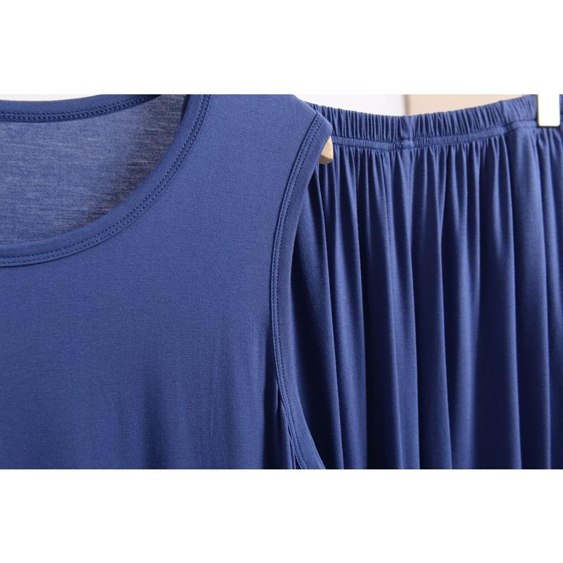 Modal Summer Vest Shorts Mens Loose Large Size Sleeveless Tshirt Outside Pocket Home Pajamas Trousers Set