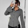Women's Striped Button Down Long Sleeve Fitted Blouse Flare Sleeve Casual Shirt