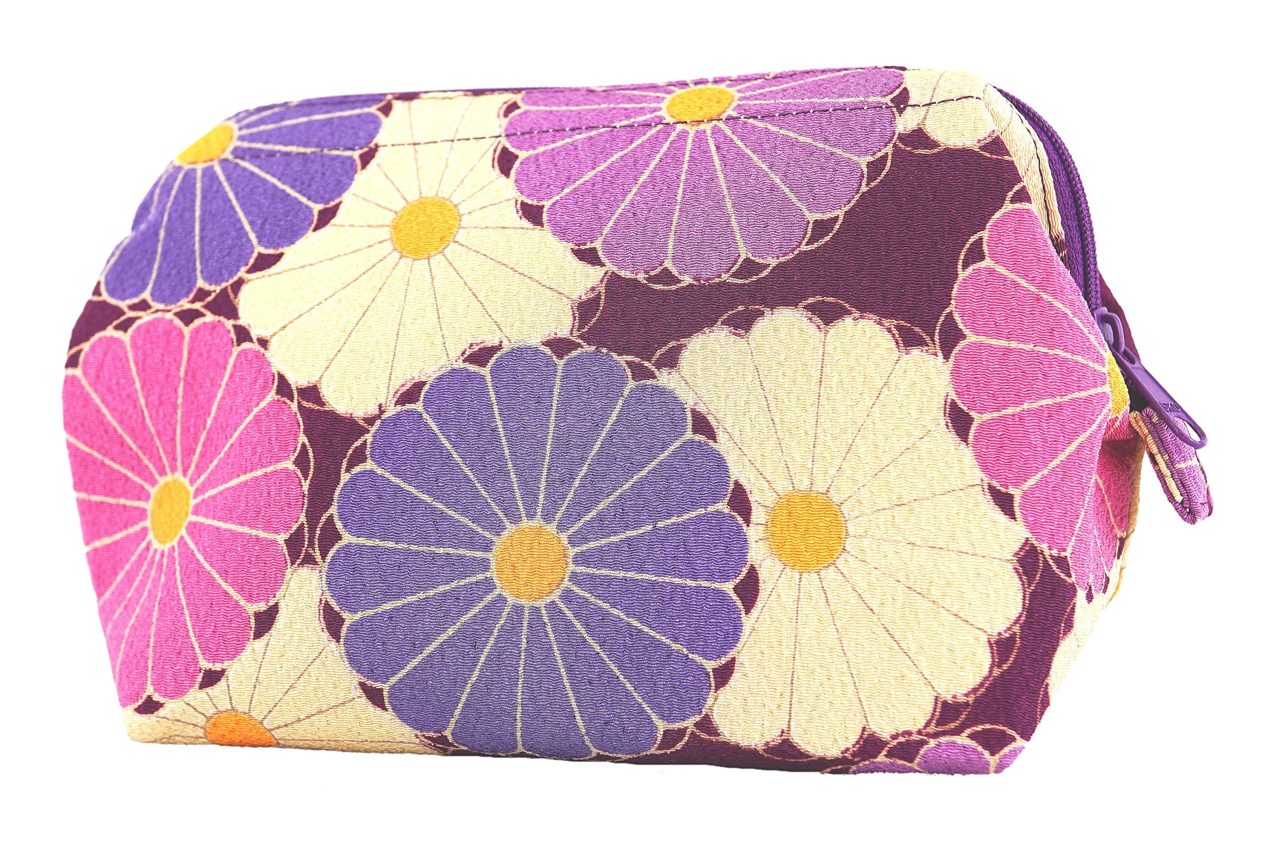 

Uni Seni Futago Chirimen Japanese Pattern Wire Pouch (0113-6) Japanese-made [Chrysanthemum Yuzen, Purple]