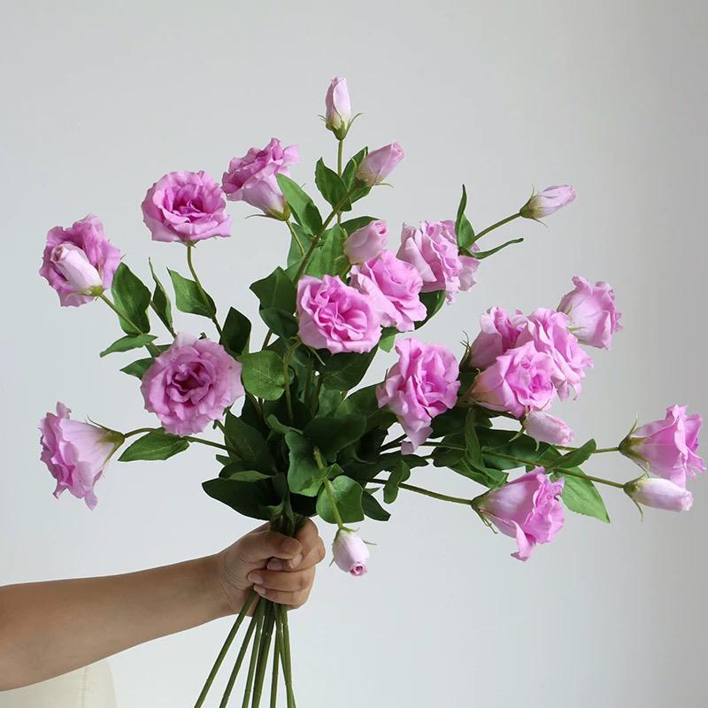 8Pcs Purple Faux Eustoma Bouquet Soft Touch Silk Lisianthus Flowers Home Decor Wedding Centerpiece Floral Arrangement Bouquet