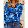 Army green blue camouflage V-neck zipper top for women