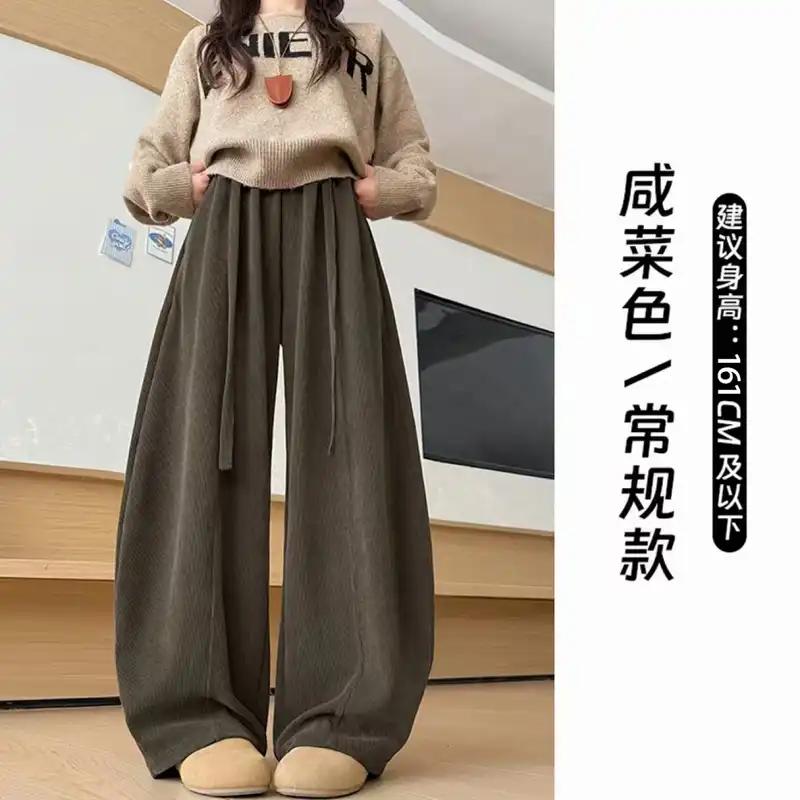 2025 Autumn Winter New European Cotton Wool High-waist Wide-leg Pants Slim Casual Pants