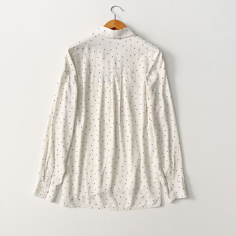 Trade Original Order Elegant Polka-Dot Loose-Fitting Long Sleeves Cotton Silk Shirt Artificial Cotton Tops Summer Thin Plus Size Women's Clothing