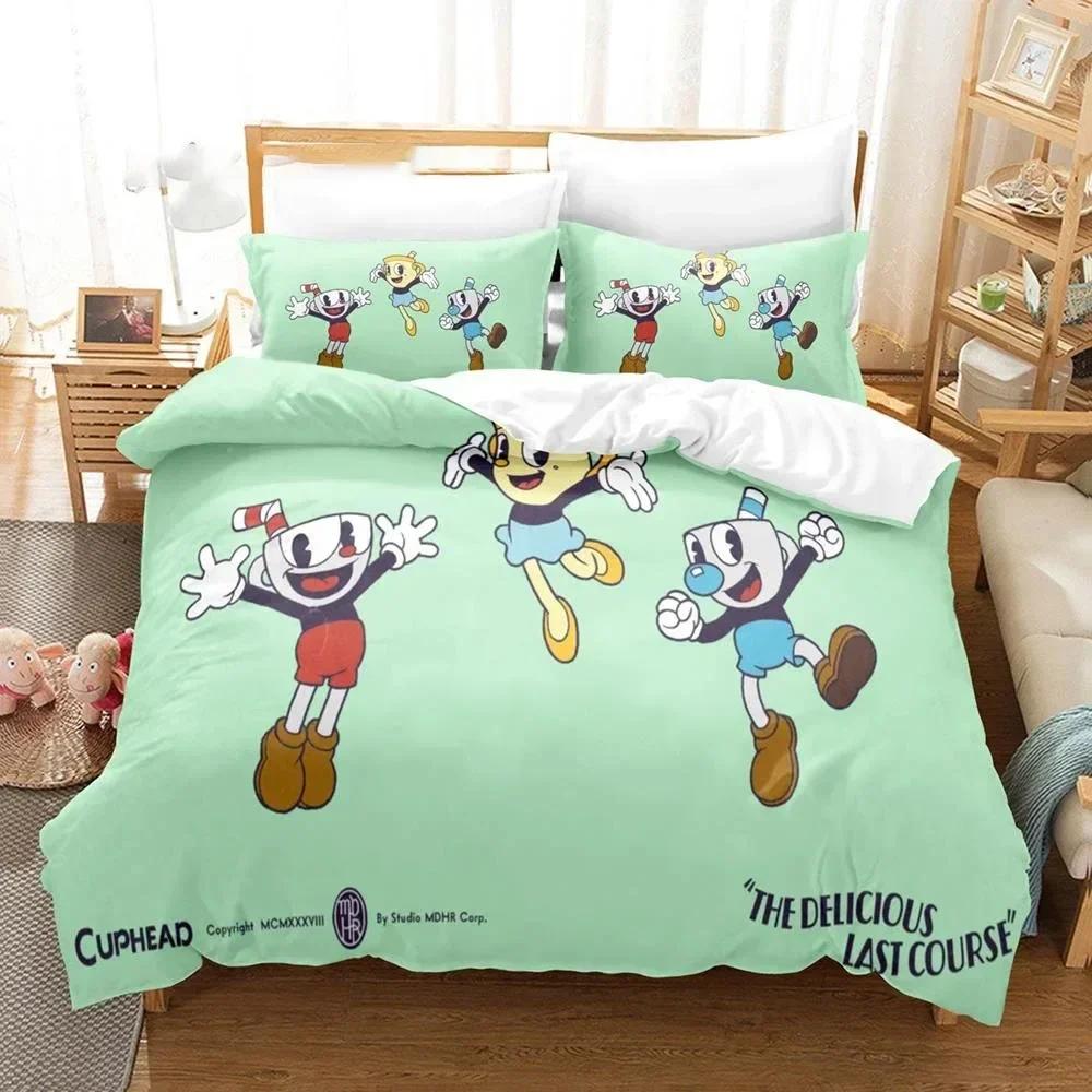 3D Printed Cuphead Show Bedding Set Printed Bed Set With Pillowcase Bed Duvet Cover Soft Single Double Queen Super King Size