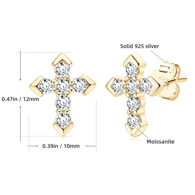 Cross Earrings D0.27CT Moissanite Stud Earrings for Women Men 925 Sterling Silver Piercing Ear Push Back Jewelry