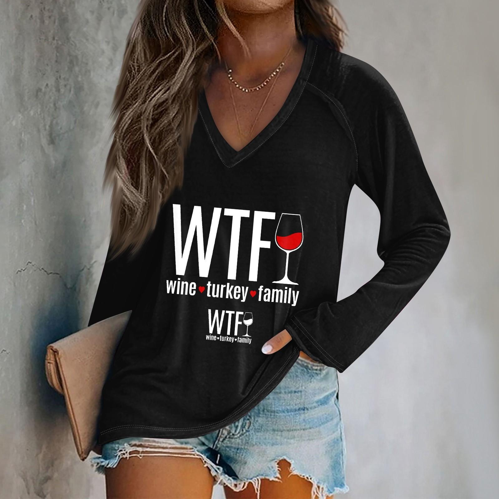 

Женская повседневная мода с графическим принтом, винтажный повседневный принт, длинный рукав, V-образный вырез, пуловер, топ, блузка, Рождество M чёрный