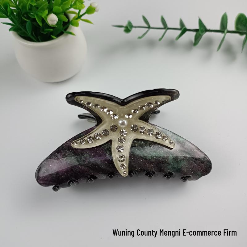 Elegancka spinka do włosów z cyrkoniami w kształcie rozgwiazdy i muszelkowa klamra do upięć