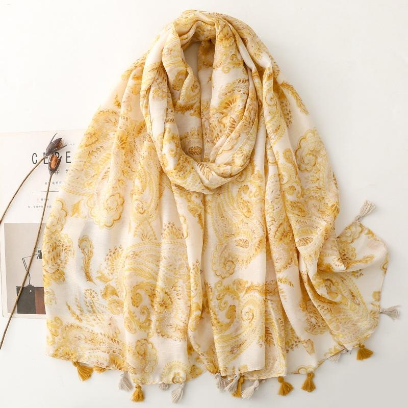 88*190Cm Luxury Women Long Viscose Scarf Bohemian Styles Paisley Pattern Cotton Linen Shawl Lady Tassel Muslim Hijab Wrap