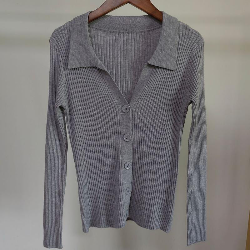 Cardigan in maglia traspirante sexy ed elegante da donna con scollo a V, manica lunga, bottone, sottile, leggero, polo, tinta unita, morbido cardigan top