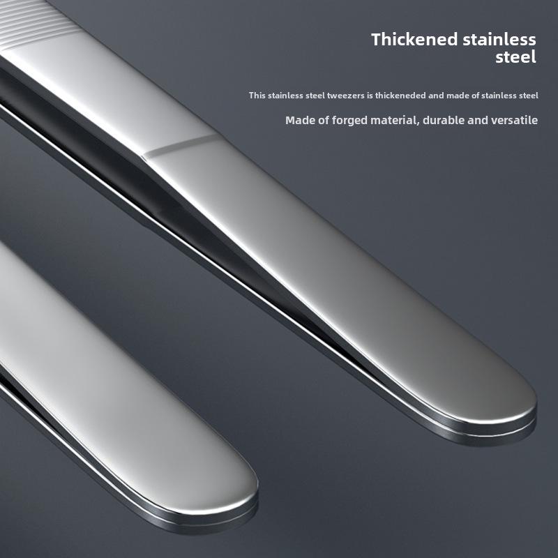 Silver Stainless Steel Non-Slip Tea Tweezers with Extended, Thickened Teeth