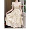 Gentle wind French square collar floral dress women's summer annual temperament vacation dress long