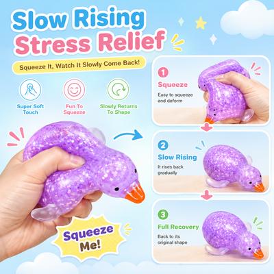 Duck Squeeze Toy Simulation Bao Stress Relief Fidget Toy with Beads Sparkles Soft Squishy Sensory Decompression Accessory