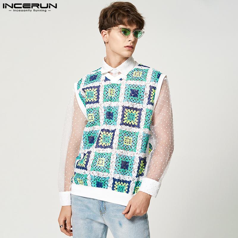 

INCERUN Весенне-летний мужской ажурный жилет с принтом