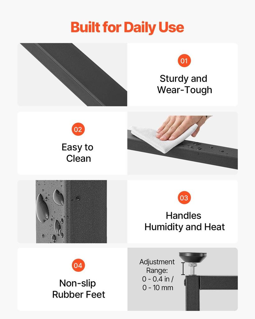 Table Legs, 740 x 450 mm (H x W) Square Steel Furniture Legs, Modular Design, Easy Assembly, 2204 lbs Max Load Heavy Duty, for Home Office Desk,