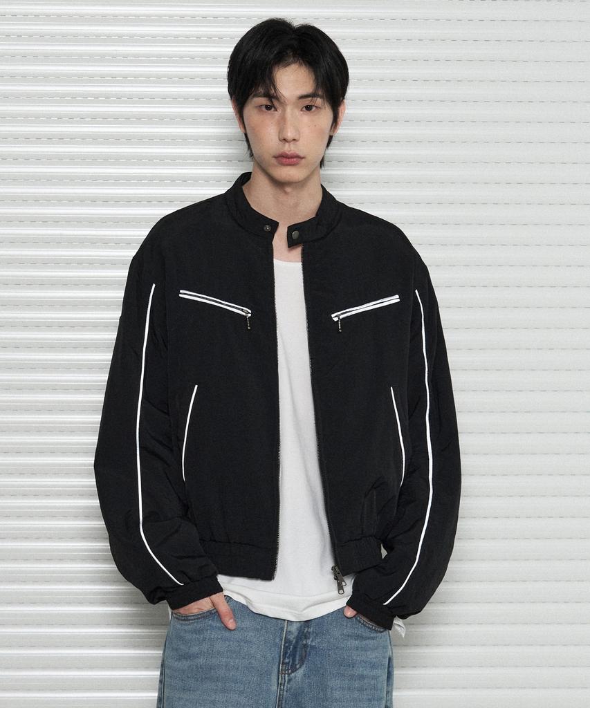 Leathery Split Nylon Jacket [Warm Grey]
