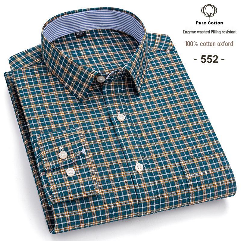 Men's Plus Size Plaid Oxford Cotton Long-Sleeve Shirt