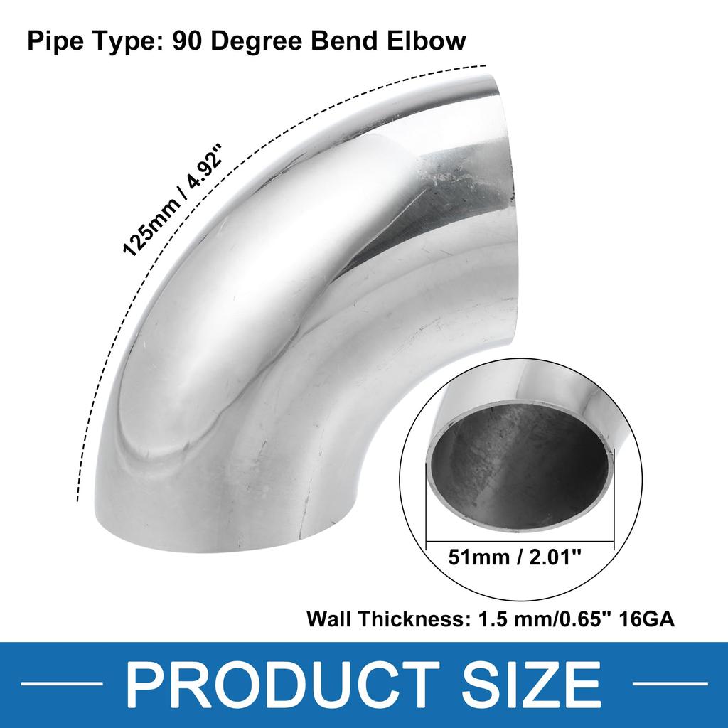 A ABSOPRO Mandrel Bend Elbow OD 2" 90 Degree Bend Tube Exhaust Elbow Pipe Car Modifier Exhaust System