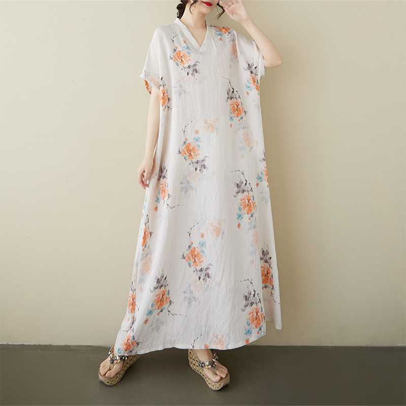 

Платье из цветочного конопляного хлопка с принтом для внешней торговли женское платье One size