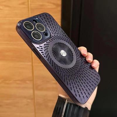 Ice-sensing Hollow Heat Dissipation Magnetic Case Suitable for IPhone 16 Mobile Phone Case Apple 14 Full-inclusive Anti-fall Protection Case