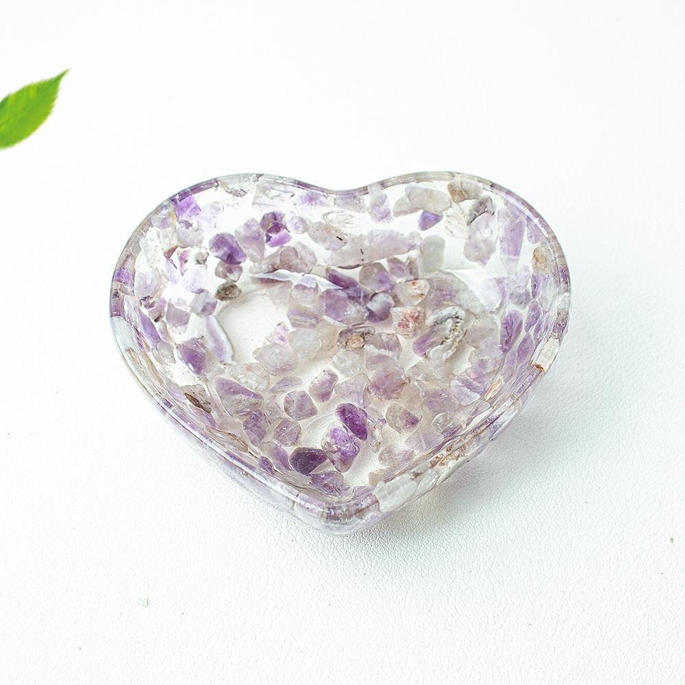 Piatto a Cuore in Resina con Riempimento di Cristallo Naturale per Arredamento Casa e Regalo
