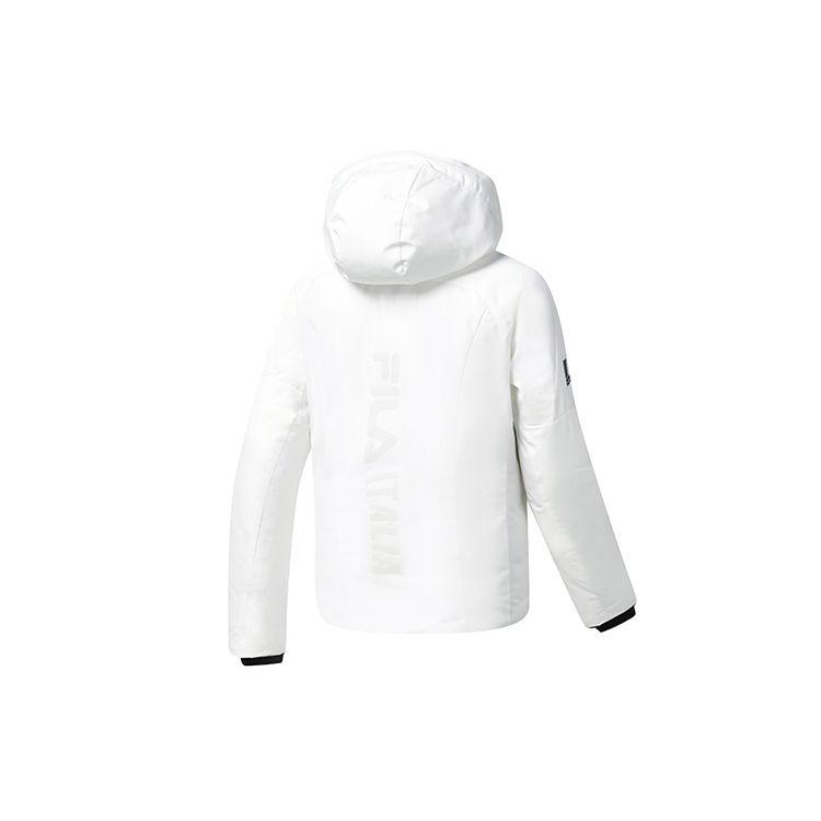 Fila Solid Color Letter Logo Printed Hooded Goose Down Sports Warm Windproof Down Jacket Women Outerwear White-Jade A11W246909F-WT