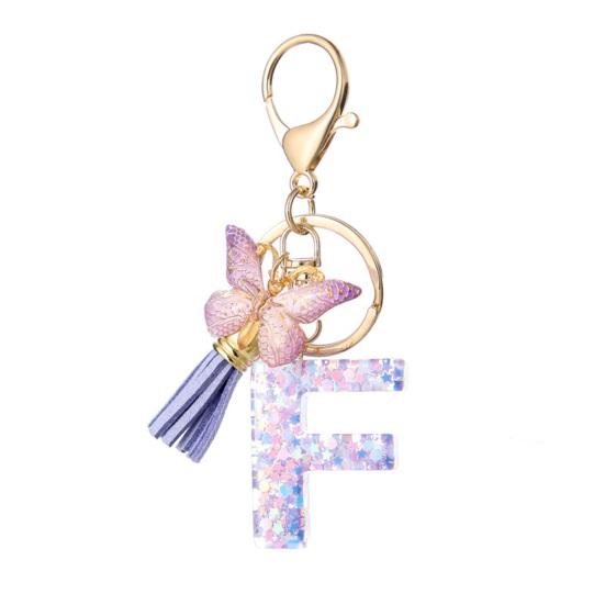 Purple Series Keychain Pendant Sequins Star Initial Letter Key Chain