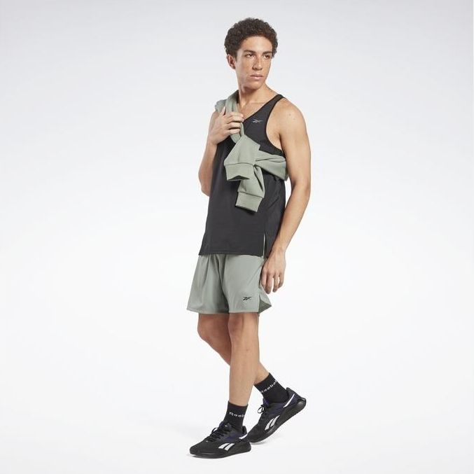Reebok Logo Print Training Loose Fit Straight Leg Shorts Men shorts Army-Green HR6142