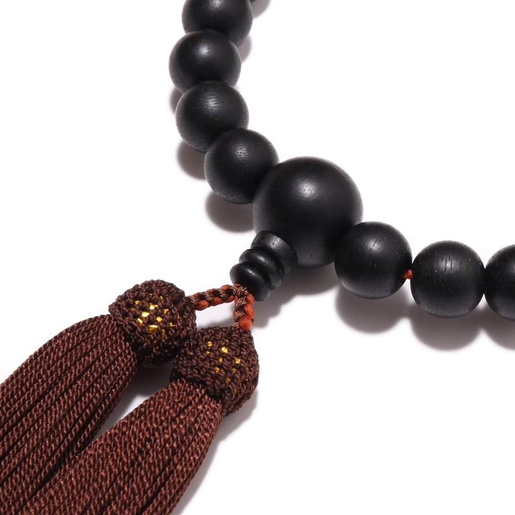 Nenjudo Made in Japan Ebony, Red Tiger's Eye Stone, Silk Tassel, Prayer Beads Bag Included. Handmade Men's Prayer Beads. Suitable for All Sects. Made