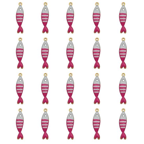 20Pcs Enamel Fish Charms Stainless Steel Fish Pendants Double-sided Striped Mini Fish Charms for DIY Jewelry Making Earring Necklace Bracelet Keychain