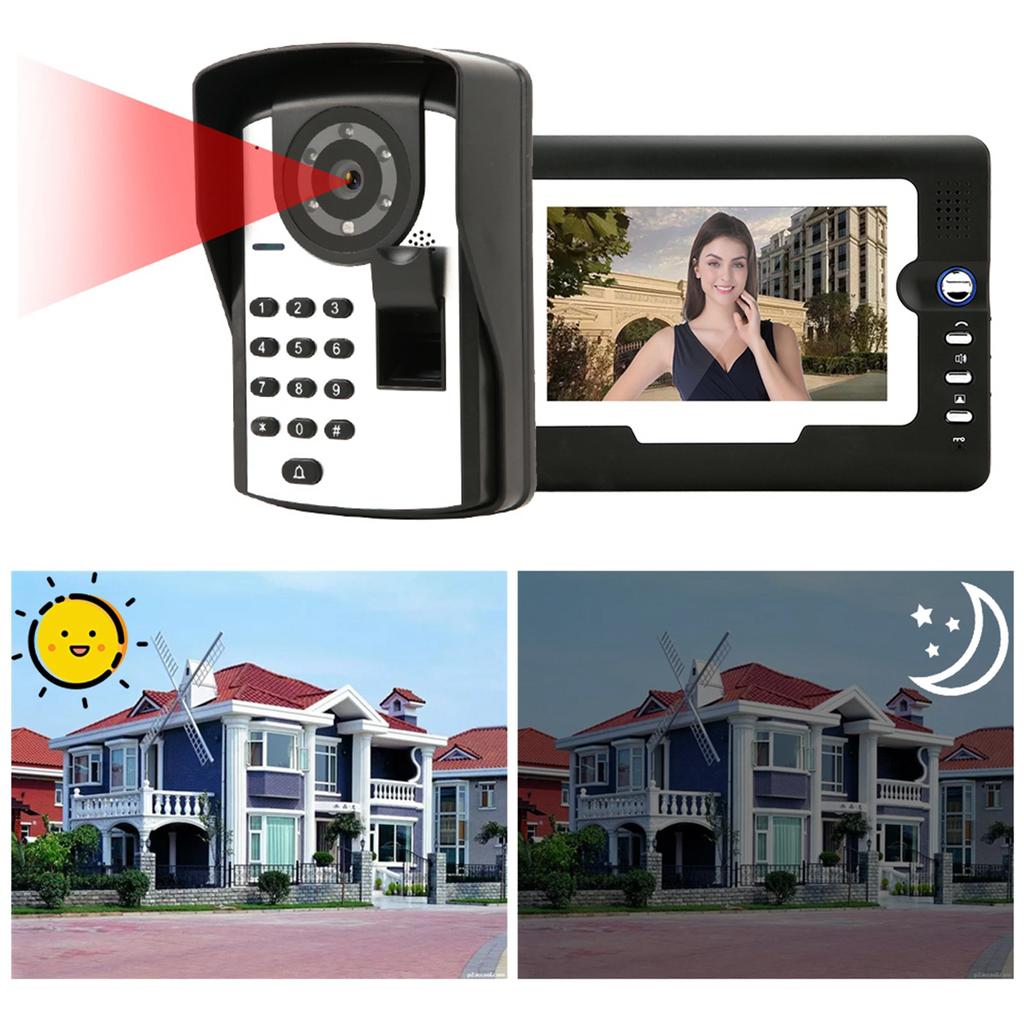 7-Zoll-LCD-Display Passwort Fingerabdruck Video-Türsprechanlage Türglocke